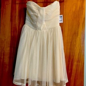 Cream with gold sparkles! Short strapless dress